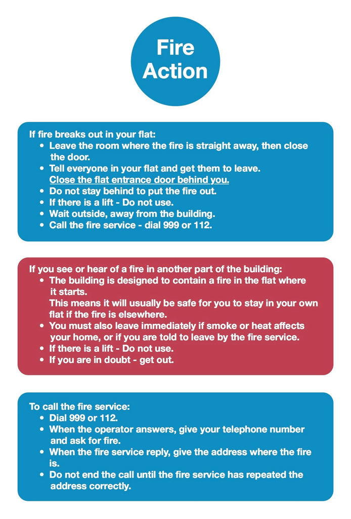 Fire action stay put signs