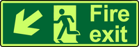 Fire exit diagonal down left photoluminescent sign MJN Safety Signs Ltd