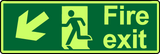 Fire exit diagonal down left photoluminescent sign MJN Safety Signs Ltd