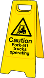 Double sided plastic floor stand Caution fork-lift trucks MJN Safety Signs Ltd