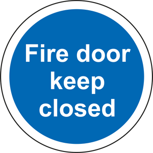Circular cut out signs  - fire door keep closed - sold in packs of 50 or 100 MJN Safety Signs Ltd