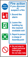 Fire action landscape small prestige silver sign MJN Safety Signs Ltd