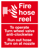 Fire Hose Reel turn on instructions MJN Safety Signs Ltd