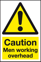 Caution Men working overhead symbol and text sign MJN Safety Signs Ltd