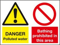 Danger polluted water bathing prohibited in this area sign MJN Safety Signs Ltd