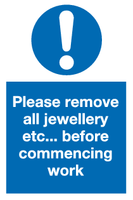 Please remove all jewellery sign MJN Safety Signs Ltd