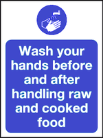 Wash your hands before and after handling raw and cooked food sign MJN Safety Signs Ltd