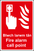 Blwch larwm tan fire alarm call point english welsh sign MJN Safety Signs Ltd