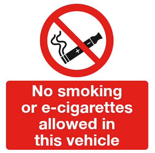 No smoking or e-cigarettes are allowed in this vehicle.