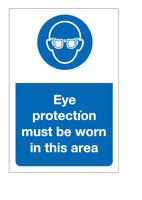 Eye protection must be worn in this area sign MJN Safety Signs Ltd