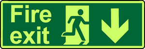 Fire exit down double sided hanging photoluminescent sign MJN Safety Signs Ltd