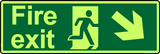 Fire exit diagonal down right photoluminescent sign MJN Safety Signs Ltd