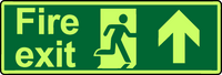 Fire exit straight ahead double sided hanging photoluminescent sign MJN Safety Signs Ltd