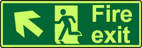 Fire exit diagonal straight left photoluminescent sign MJN Safety Signs Ltd