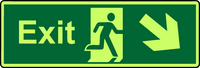 Exit diagonal down right photoluminescent sign MJN Safety Signs Ltd
