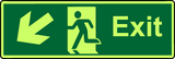 Exit diagonal down left photoluminescent sign MJN Safety Signs Ltd