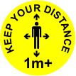 Keep your distance yellow floor graphic sign 1M+ MJN Safety Signs Ltd