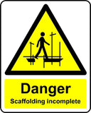 Danger Scaffolding incomplete symbol sign MJN Safety Signs Ltd