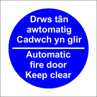 Drws tan awtomatig Cadwch un glir Automatic fire door Keep clear MJN Safety Signs Ltd