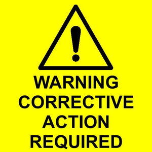 Pack of 100 Warning corrective action required labels 75 x 75mm MJN