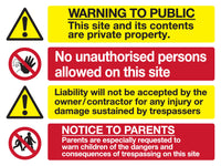 Warning to the public Notice to the parents multi purpose sign MJN Safety Signs Ltd