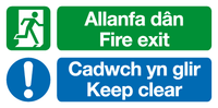 Allanfa dan Fire exit Cadwch yn glir Keep Clear Welsh/English sign MJN Safety Signs Ltd