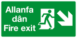 Allanfa dan Fire exit diagonal right down Welsh/English sign MJN Safety Signs Ltd