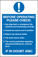 Before operating please check sign MJN Safety Signs Ltd