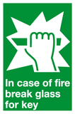 In case of fire break glass for key sign MJN Safety Signs Ltd