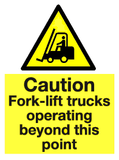 Caution Fork-lift trucks operating beyond this point sign MJN Safety Signs Ltd