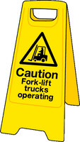 Double sided plastic floor stand Caution fork-lift trucks MJN Safety Signs Ltd