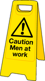 Double sided plastic floor stand Caution men at work MJN Safety Signs Ltd