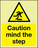 Caution mind the step Photoluminescent sign MJN Safety Signs Ltd