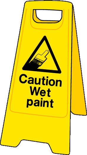 Double sided plastic floor stand Caution wet paint MJN Safety Signs Ltd