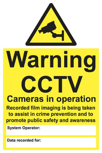 Warning CCTV cameras in operation recorded film sign MJN Safety Signs Ltd
