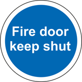 Circular cut out signs  - fire door keep shut - sold in packs of 50 or 100 MJN Safety Signs Ltd