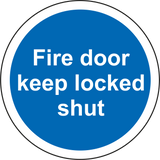 Circular cut out signs  - fire door keep locked shut - sold in packs of 50 or 100 MJN Safety Signs Ltd