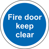 Circular cut out signs  - Fire door keep clear - sold in packs of 50 or 100 MJN Safety Signs Ltd