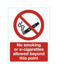 No smoking or E-cigarettes allowed beyond this point sign MJN Safety Signs Ltd