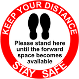 Keep your distance please stand here floor graphic sign MJN Safety Signs Ltd