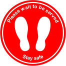 Please wait here to be served floor graphic sign MJN Safety Signs Ltd