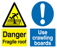Danger Fragile roof Use crawling boards combo sign MJN Safety Signs Ltd