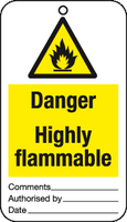 Danger Highly flammable tie-on-tags MJN Safety Signs Ltd