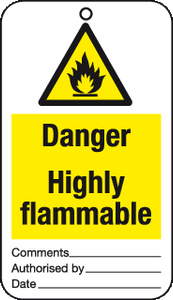 Danger Highly flammable tie-on-tags MJN Safety Signs Ltd
