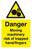 Danger moving machinery risk of trapped hand/fingers sign MJN Safety Signs Ltd