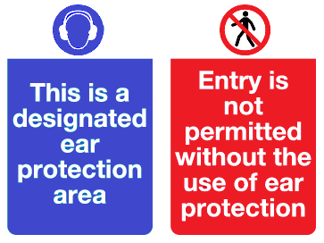 Ear protection area Entry not permitted without ear protection MJN Safety Signs Ltd