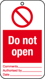 Do not open tie-on-tag MJN Safety Signs Ltd