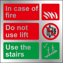 Prestige sign In case of fire Do not use lift Use the stairs sign MJN Safety Signs Ltd