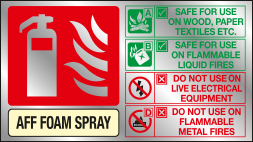 Fire Id landscape AFF Foam spray sign - brushed silver effect MJN Safety Signs Ltd