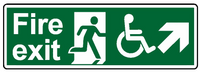 Fire exit wheelchair diagonal right up sign MJN Safety Signs Ltd